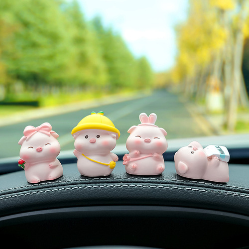 Creative piggy car center console micro landscape office desktop decoration ornaments cute pig resin crafts