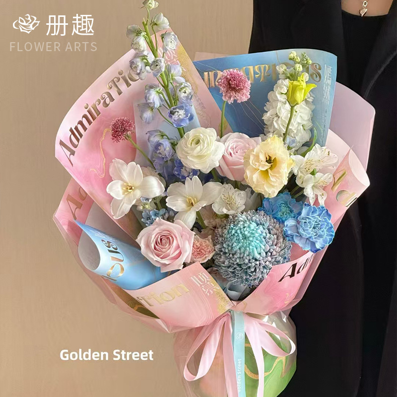 Día de San Valentín romántico caliente Sichuan primavera pintura al óleo de diseño de arte papel de flores materiales de embalaje de flores hechas a mano DIY papel envolvente