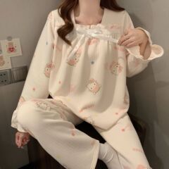 空气棉夹层睡衣女秋冬季新款公主风卡通长袖套装宽松可外穿家居服