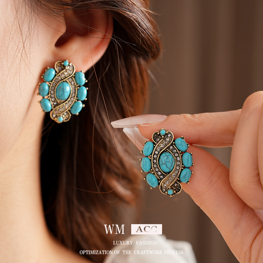Medieval vintage diamantes elíptico conjunto retrógrado estilo palacio estilo de moda joyería universal temperamento nicho sentido de alta calidad