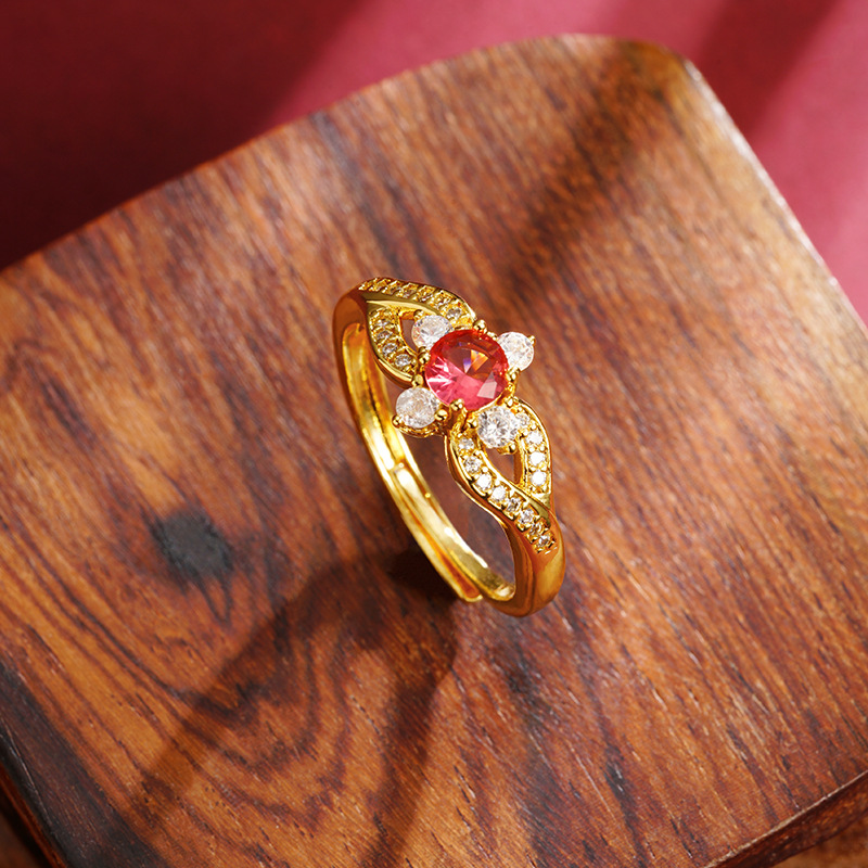 Nuevo estilo chino antiguo anillo de oro de arena vietnamita estilo palacio anillo de flores de lujo ligero para mujeres joyas de mano no desvanecidas