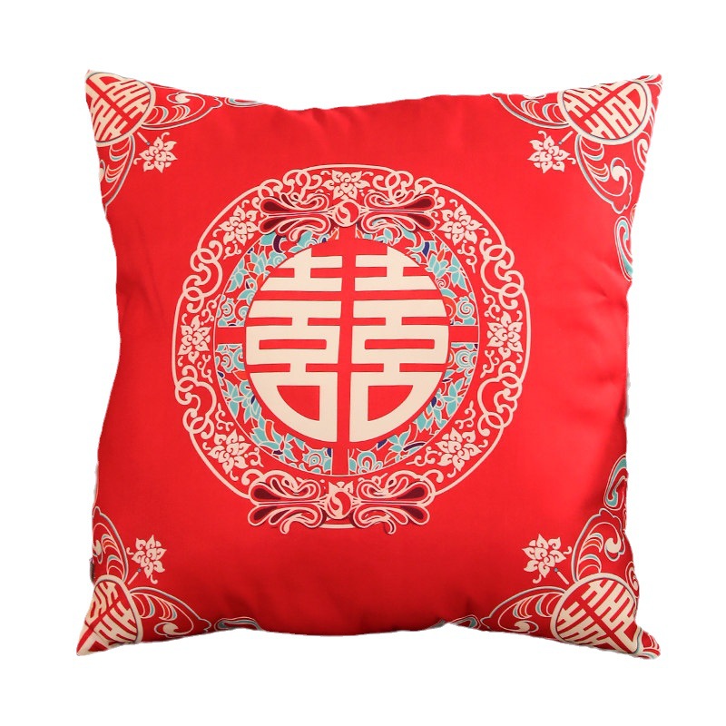Almohada DE BODA festivo rojo nueva pareja Xi carácter sofá cojín decoración de la habitación de la boda suministros de la boda china
