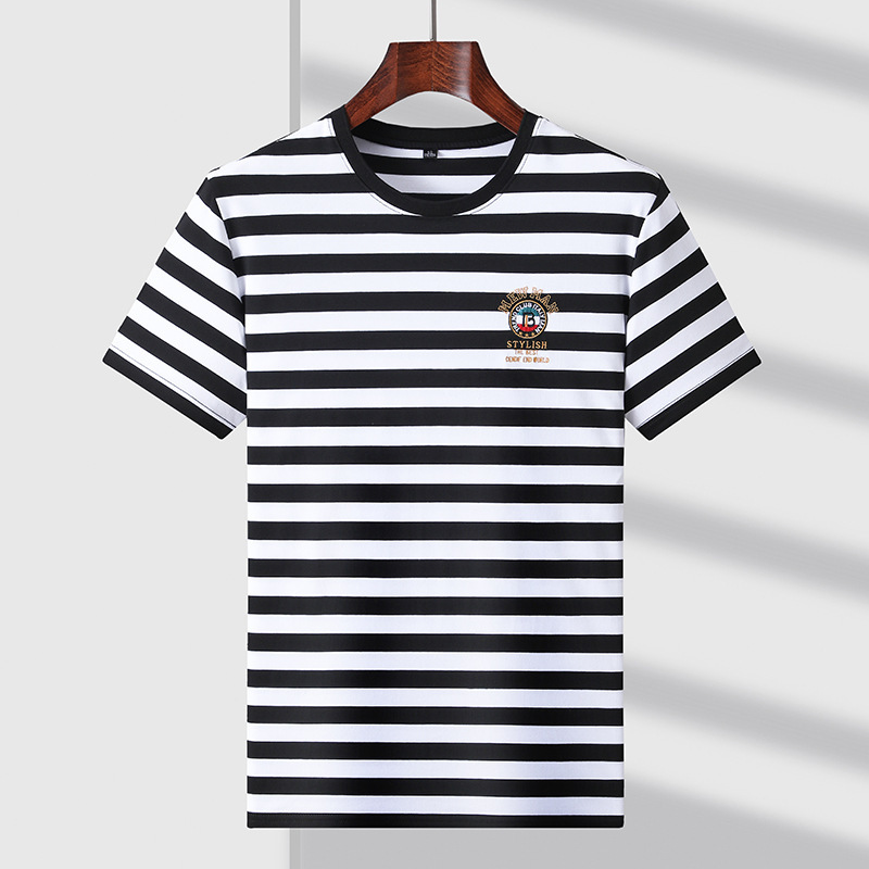Paul Short sleeve T-shirt men's round neck navy style blue and white striped ice silk cotton half sleeve navy shirt polo embroidered top T Paul Short sleeve T-shirt men's round neck navy style blue and white striped ice silk cotton half sleeve navy shirt polo embroidered top T