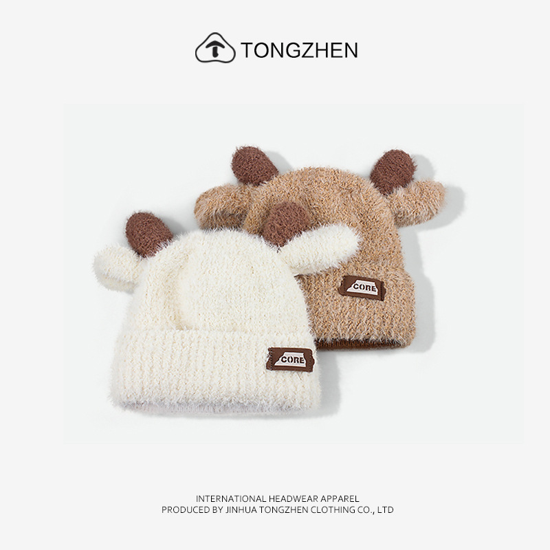 Corn de cerb de pluș drăguț și dulce pentru femei în toamna și iarna, protecție pentru urechi caldă și groasă, față versatilă care arată mici_voghion.com