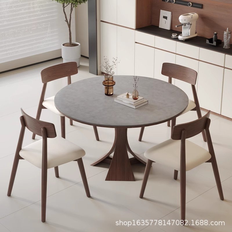 Mesa de comedor de madera maciza de tablero de roca de estilo nórdico Mesa de comedor de madera maciza redonda italiana de gran tamaño importada retro francesa