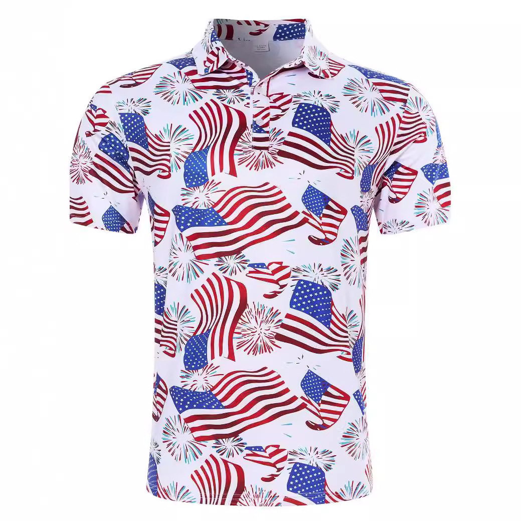 Men's Golf Shirts Quick Dry Sports Polo Shirts Moisture Wicking Performance 3D Printed Short Sleeves