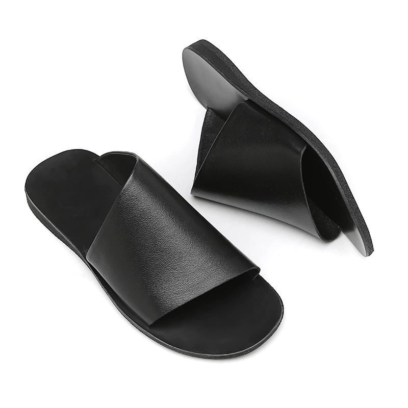 Мужские тапочки, модные и модные, пляжная обувь для дома и улицы, уличные нескользящие мужские сандалии из натуральной кожи.