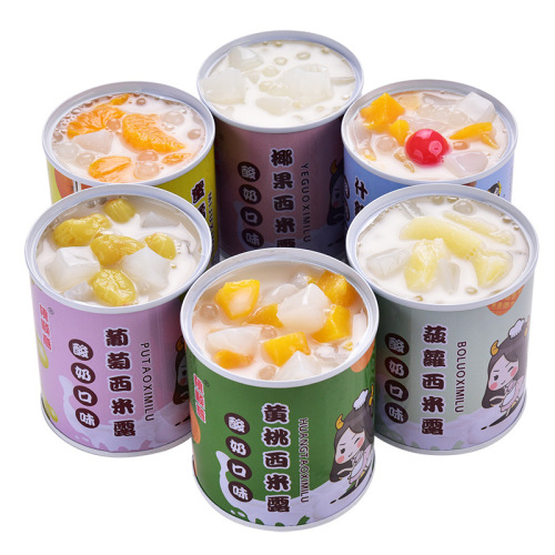 A full box of yogurt siroop canned head, 312g*4 cans, peach, mixed coconut fruit, honey orange, grape, pineapple, six flavors
