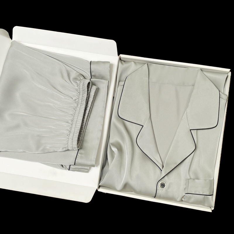 Ice Silk Pajamas Men's Short-Sleeved Shorts Summer Thin Ice Silk Apricot Front Button Satin Imitation Silk Large Size Home