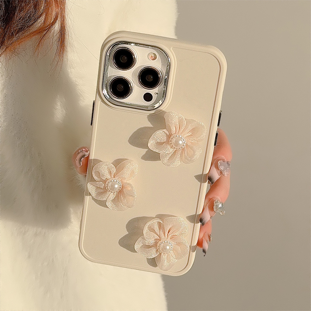 Funda para iPhone 17 con Encaje de Perlas y Flores, Compatible con iPhone 15 Pro Max, Funda para Teléfono Apple 13, Elegante, Anti-caídas, 11, Tridimensional, 16