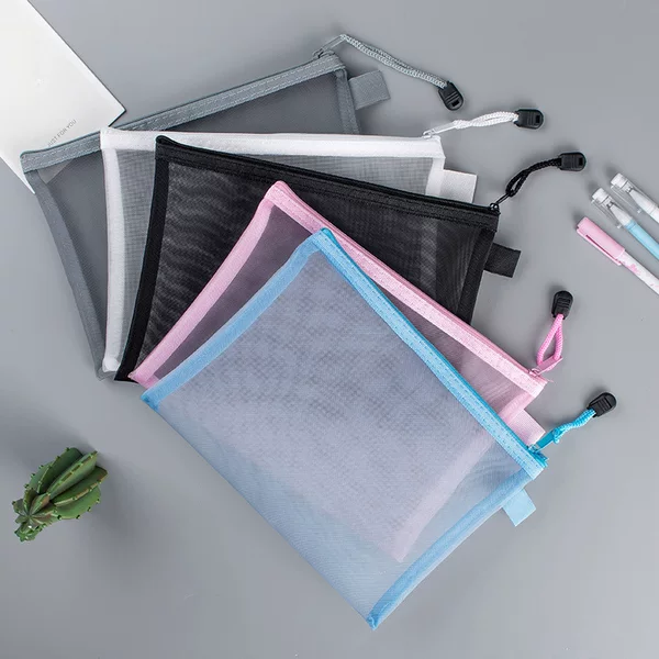 A4A5 Transparent Nylon Mesh File Bag Zipper Test Paper Information Bag Storage Bag Office Student Pencil Bag Subject Bag