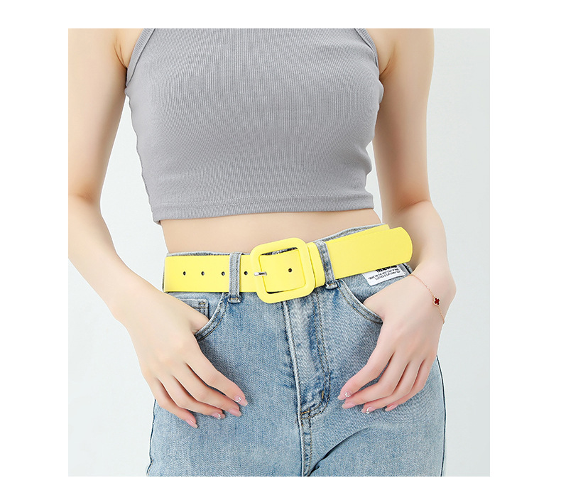 2023 Nuova cintura decorativa color caramello nuova fibbia quadrata Cintura larga per jeans versatili alla moda da donna_voghion.com