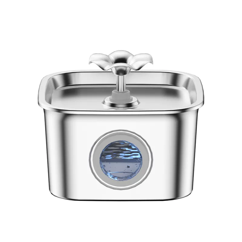 Cross-border hot flower full stainless steel pet water dispenser square round large capacity LED cat and dog water dispenser