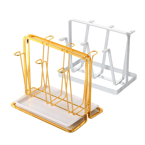 Glass water cup upside down rack creative cup storage rack with tray drain rack golden iron cup holder wholesale