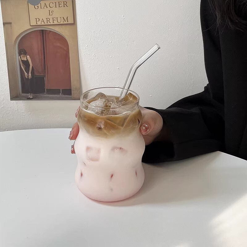 卸売高ホウケイ酸ガラスインスタイル高価値コーヒー家庭用透明ミルクスレッドクラウドカップストロー付き|undefined