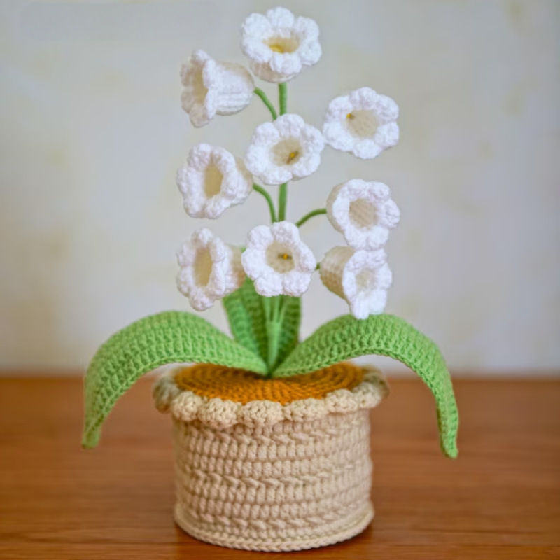 完成品 Amazon 手編み 9 ヘッド ライト付きスズラン ウール 鉢植え ミルクコットン ギフト デスクトップ オーナメント|undefined