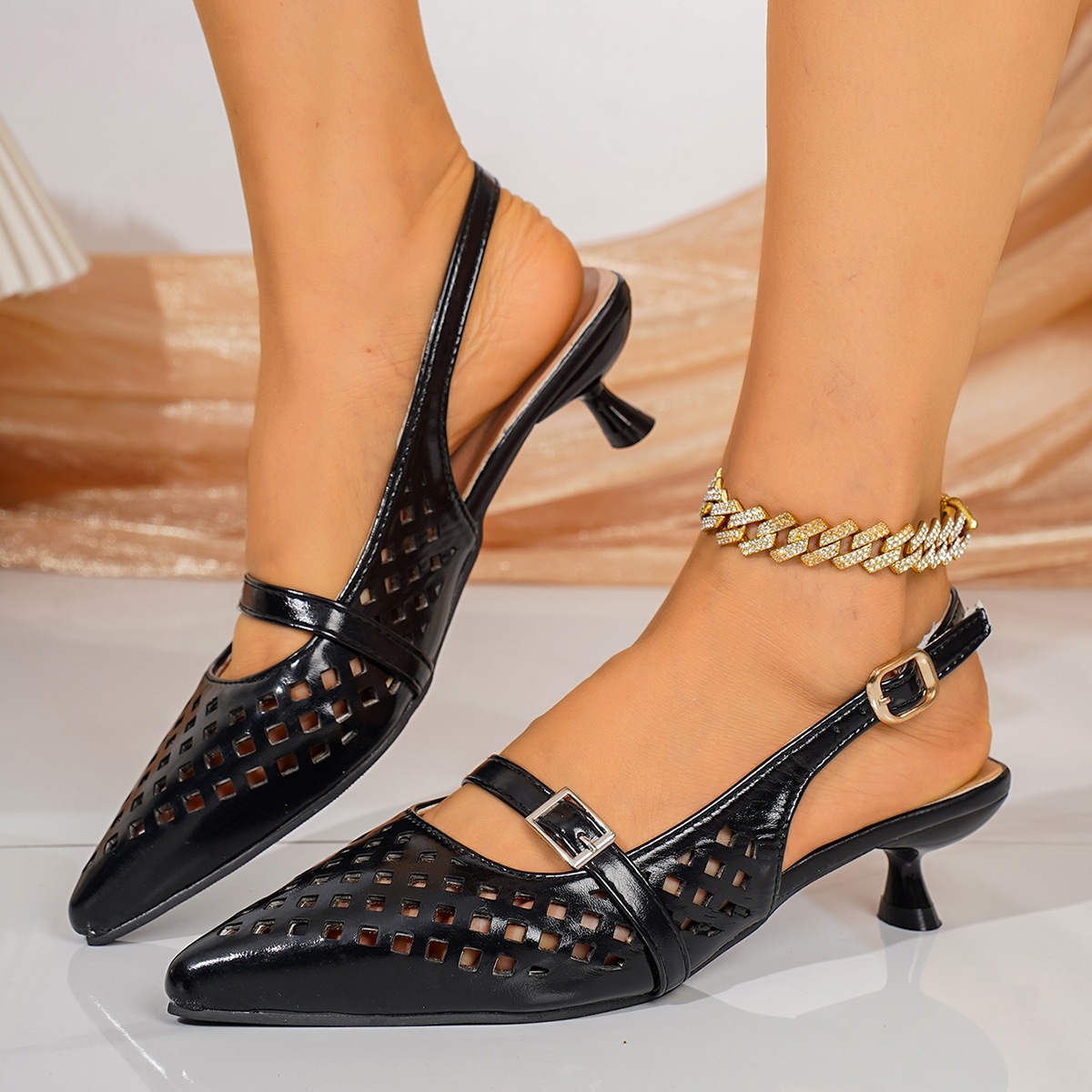 Sandalias Caladas de Tacón Fino Tallas Grandes de Tela y Caucho Transpirable para Mujer image 8