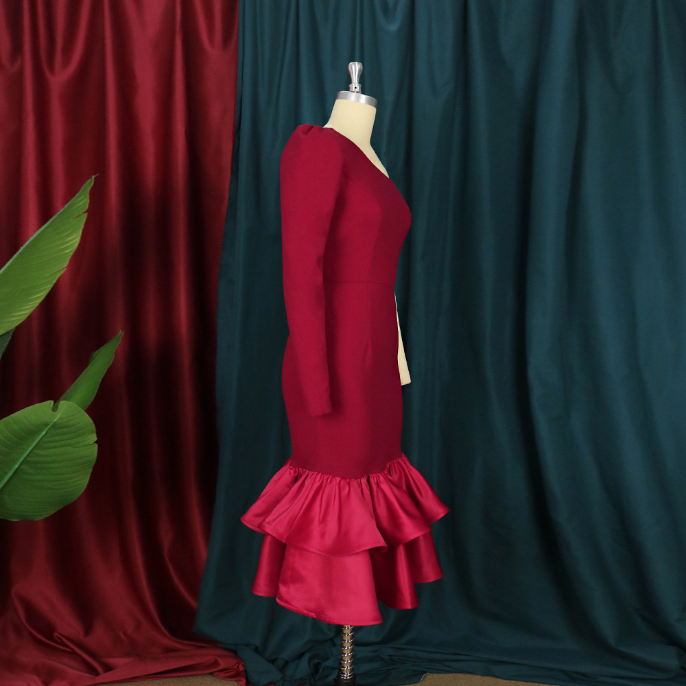 Women's Clothing Plus size women's clothing S 4XL one shoulder sexy dress ruffled one step skirt cocktail party banquet slim light dress_voghion.com