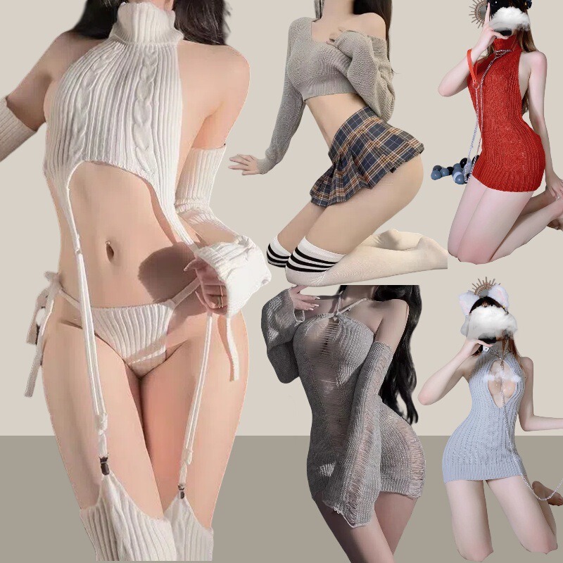New Japanese Sexy Underwear Women's Backless Knitted Sexy Sweater Passion suit Role Playing Seduction Game