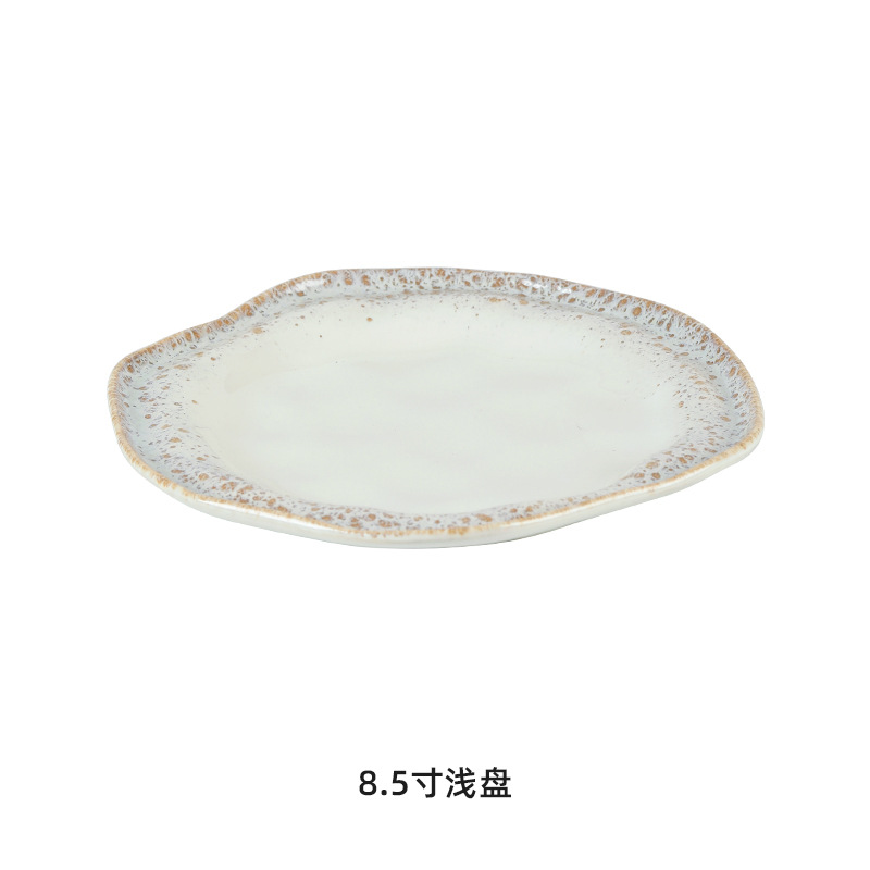 Alta sensación retro hecha a mano cubiertos de cerámica, carne, platos de comida occidentales, dulces, pan, platos, sopa de sopa