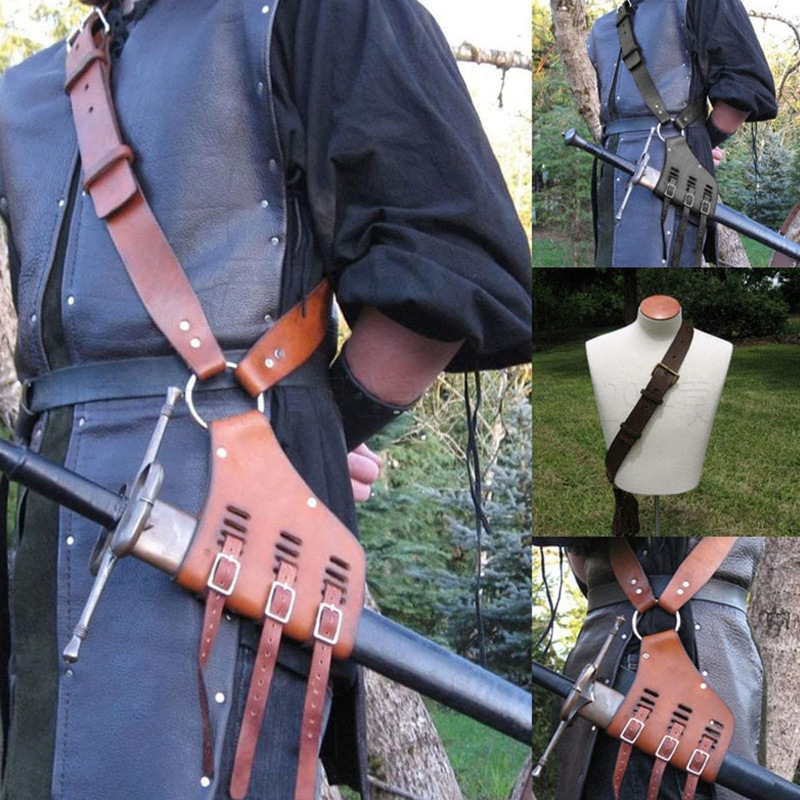 Retro Medieval Sword Holster Adjustable Pu Leather Shoulder Strap Sword Holder Sheath Gothic Army Belt Sword Cover