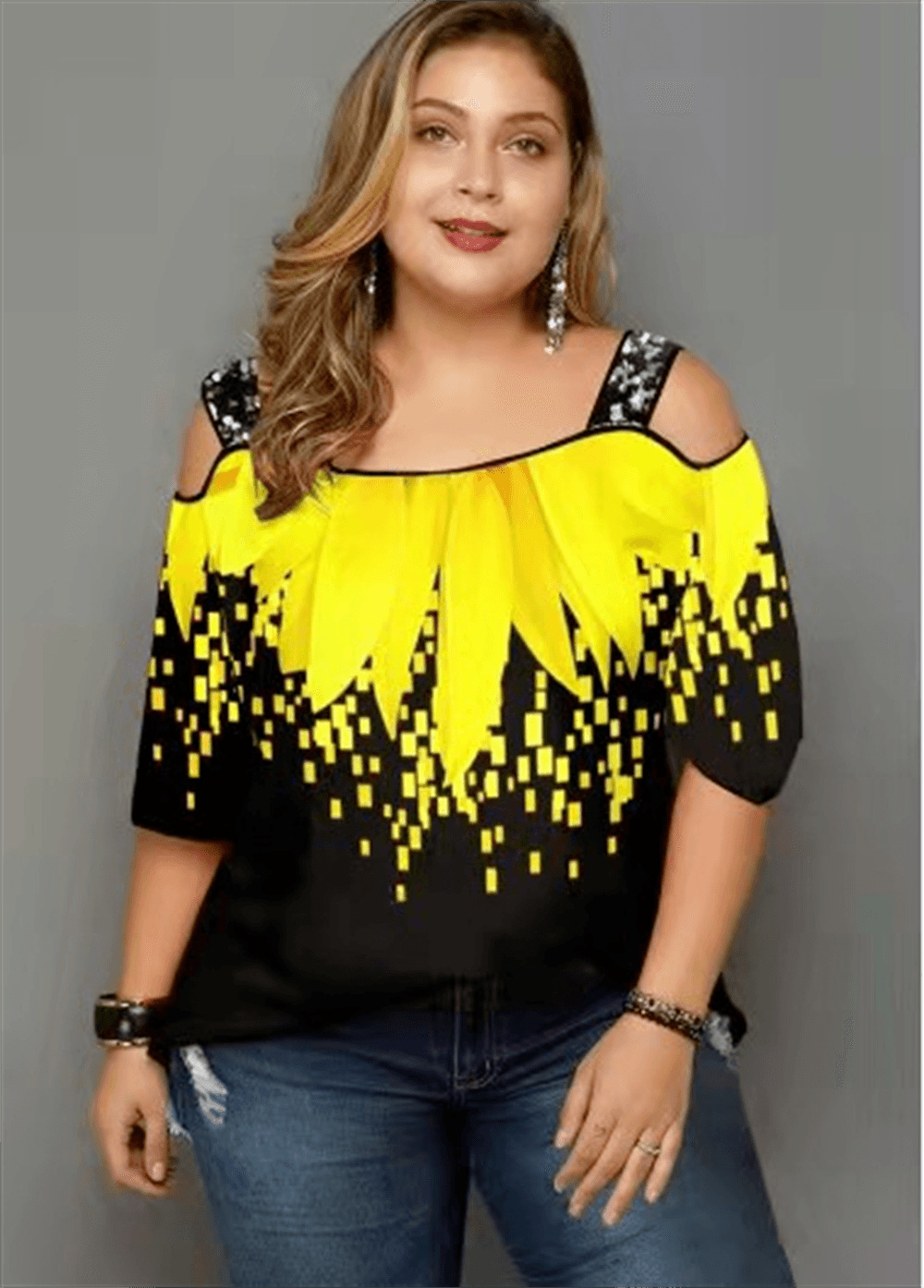 Boat Neck Neckline Regular Fit Fit Type Fashion Sweet Flower Polyester Sequins Printing Hollow Out Blouse