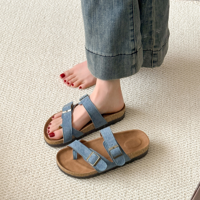 Thick-Soled Birkenstock Slippers for Women 2025 Summer New Retro Frosted Cork Birkenstock Sandals Non-Slip Slip-On Slippers Wholesale