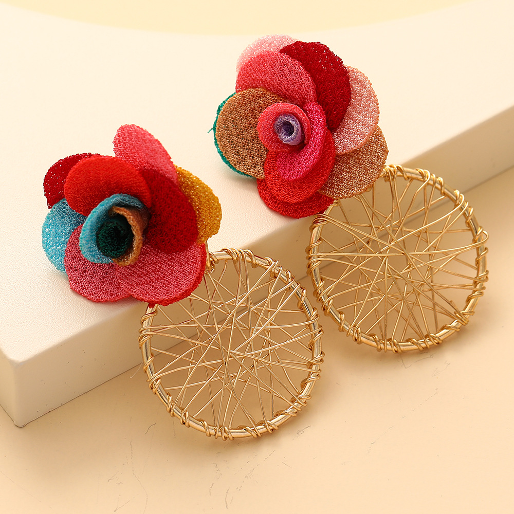 New Fashion Multi-layer Chiffon Cloth Lace Flower Earrings display picture 10