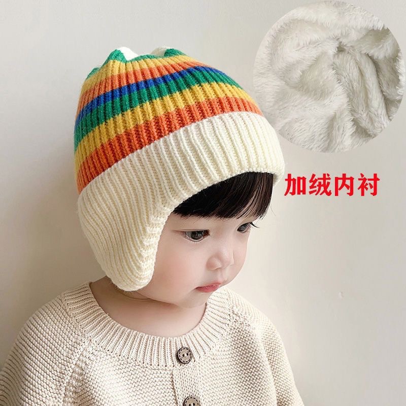 儿童帽子秋冬针织帽女童套头帽韩版彩色毛线帽男宝宝保暖护耳帽潮