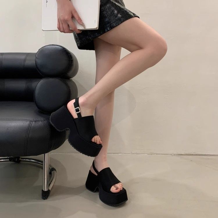 厚底オープントゥサマースタイルサンダル女性ニッチ厚底ファッションカジュアルワンストラップビーチシューズ|undefined