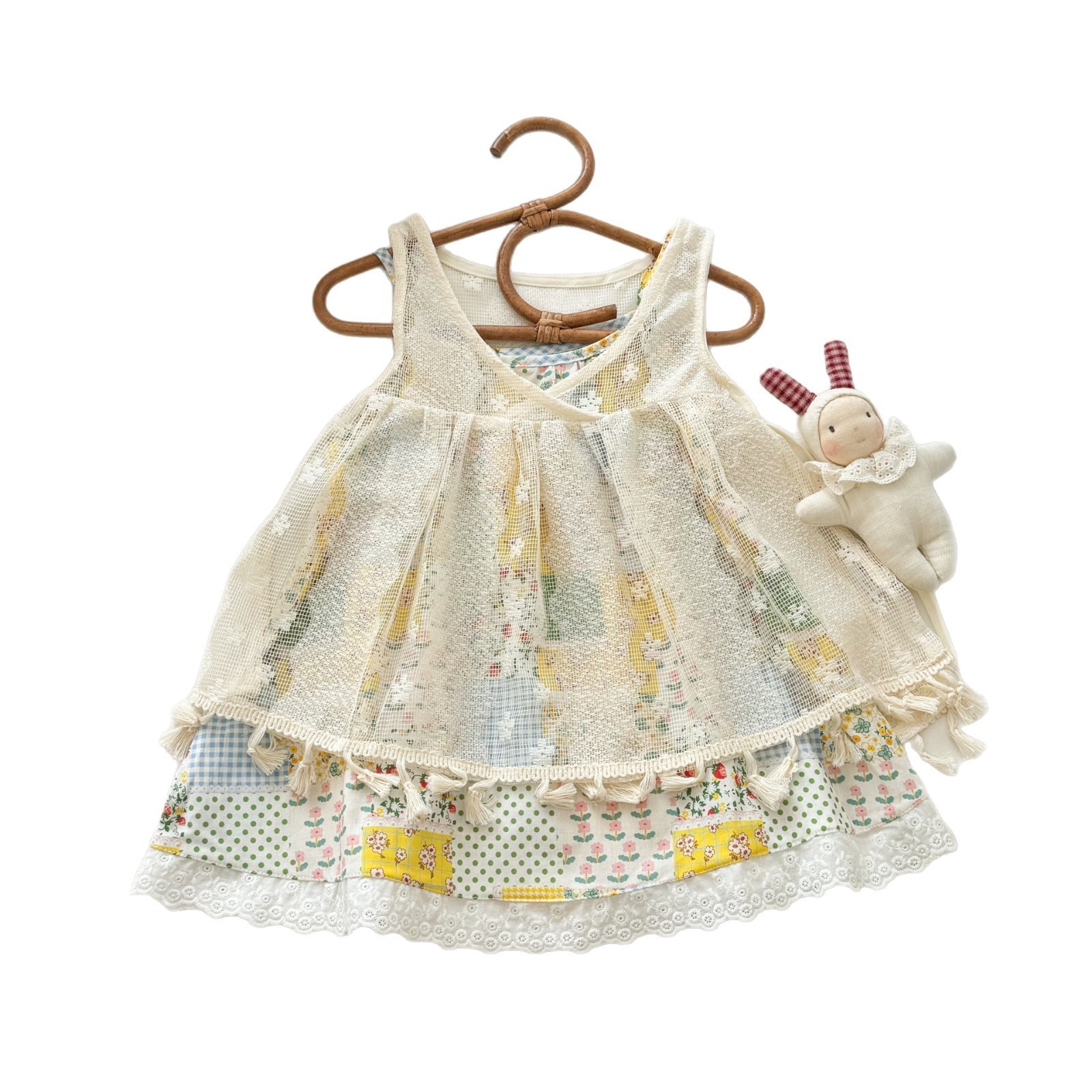 Vestido de verano para siete niñas con limón salado, estilo étnico, chaleco para niños súper atractivo, falda de tirantes, vestido de princesa para niñas de estilo occidental
