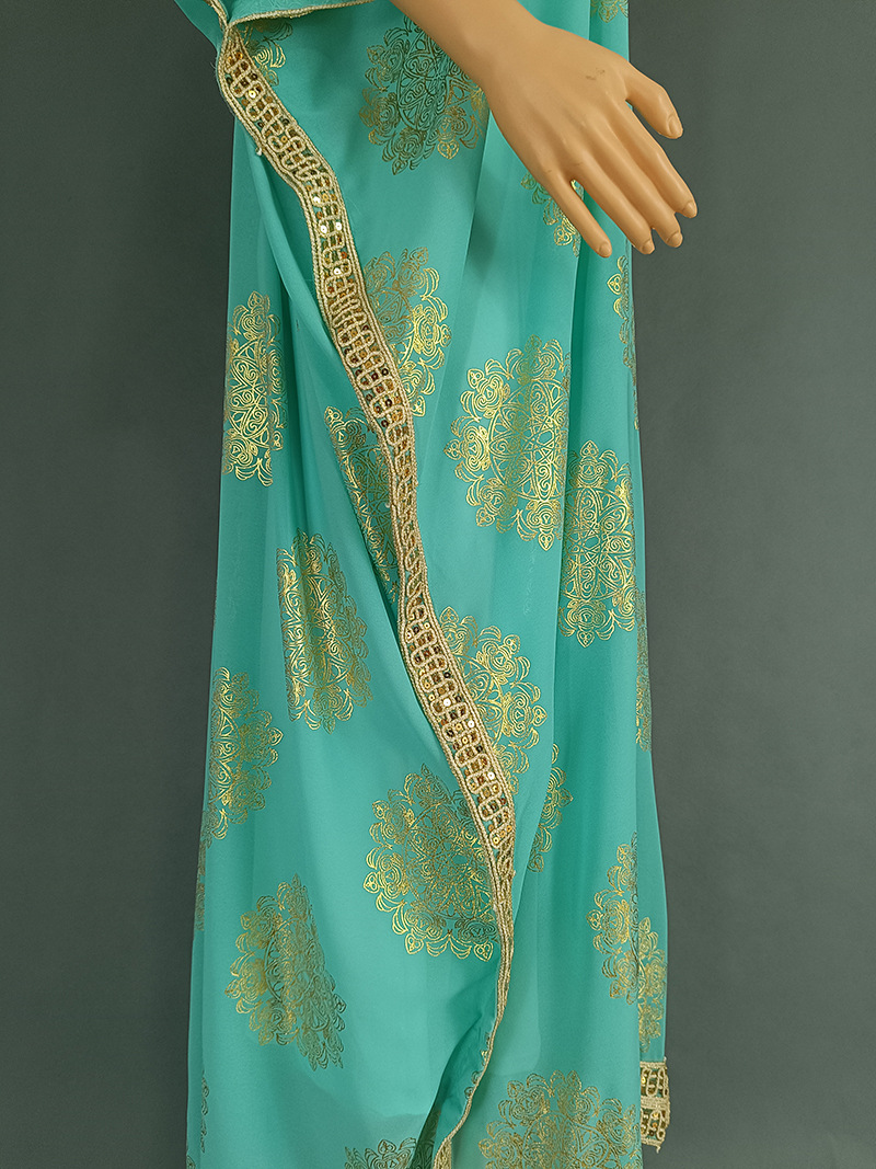 Cross-border European American Fashion Plus-size Dress, Hot-selling In The Middle East And Dubai, Gold-embossed Chiffon_ecoleips.com