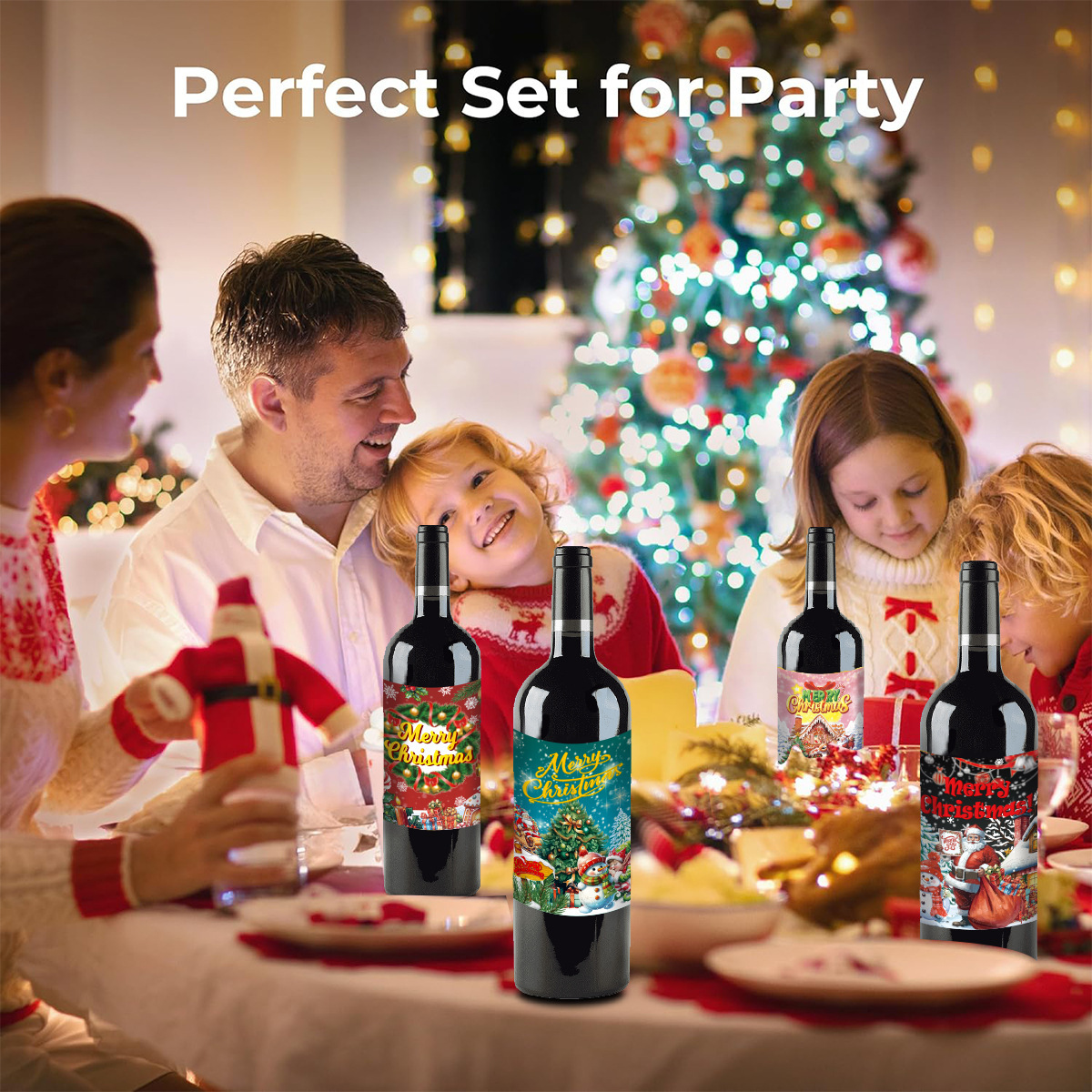 Nuevos productos transfronterizos de etiquetas de botellas de vino de fiesta de Navidad etiquetas adhesivas de decoración de botellas de vino de copa de Navidad image 3