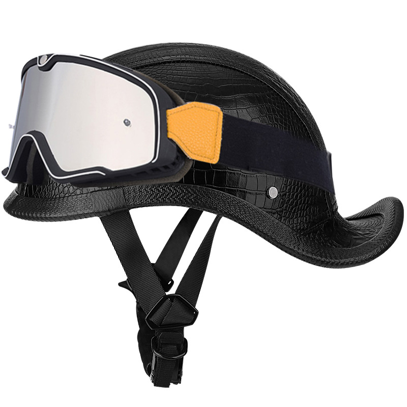 블랙 체크 가죽 + 대형 프레임 고글-꼬리 꼬리