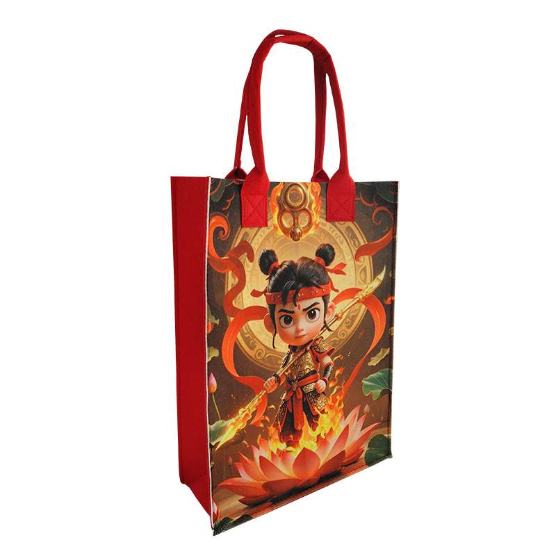 毛毡包卡通哪吒设计感手提包 幼儿园儿童毛毡袋 毛毡包小拎袋现货