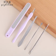 Eyebrow Comb 5-Piece Set Home Ear Scoop High-Grade Nail Pusher Callus Scraper Nail File Acne Needle Portable Beauty Makeup Tools
