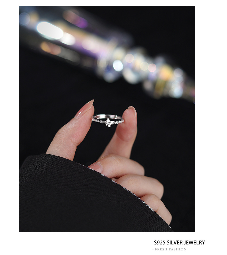 Adjustable Ring Size 1 Piece Quantity 925 Sterling Silver Zircon Heart Shape Butterfly Open Ring