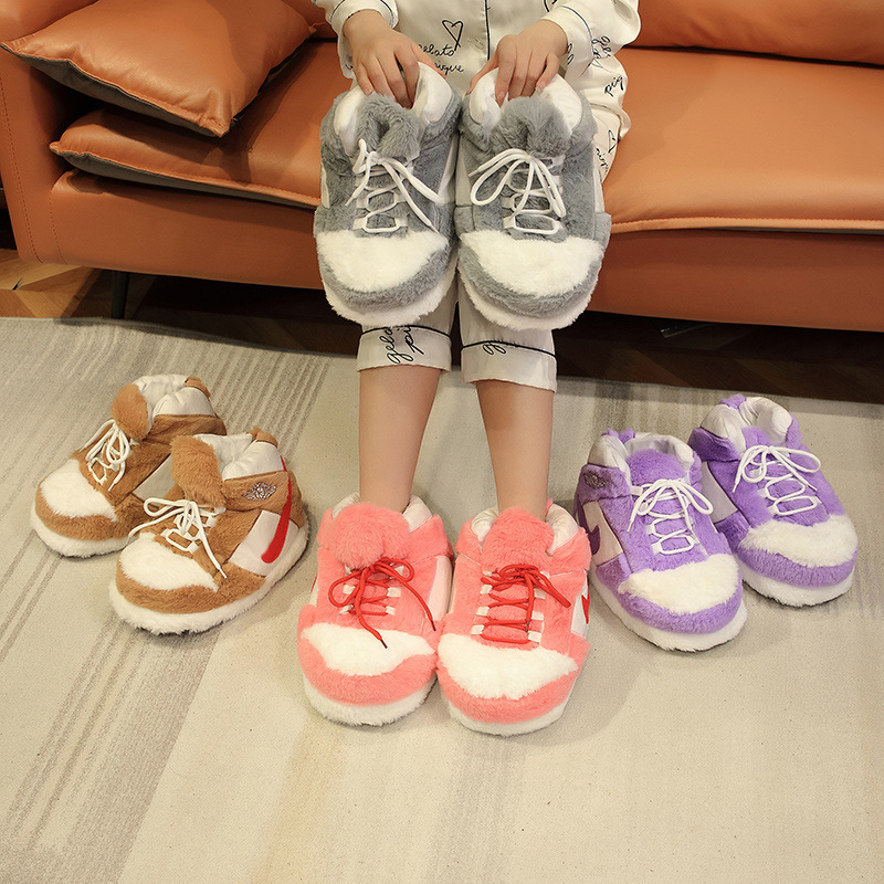 Invierno nuevas zapatillas calientes un cono grandes Zapatillas de algodón con gancho zapatos de algodón hogar artefacto suave talón engrosado zapatillas