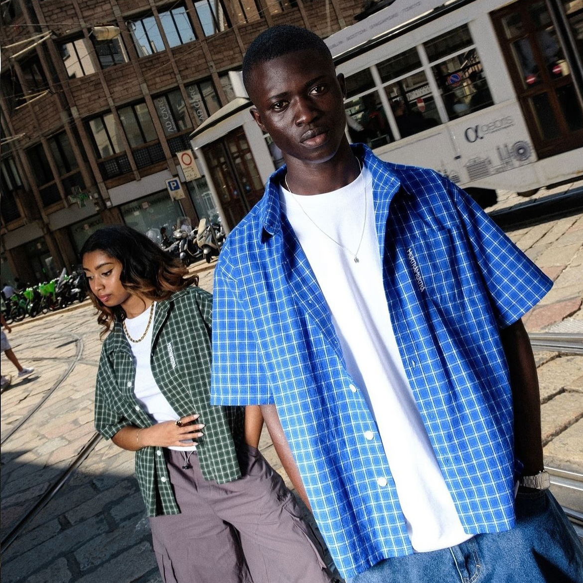 Cross-Border Mertra Men's Off-Shoulder Summer New Small Plaid Short-Sleeved Shirt Thin Jacket Top Loose and Casual