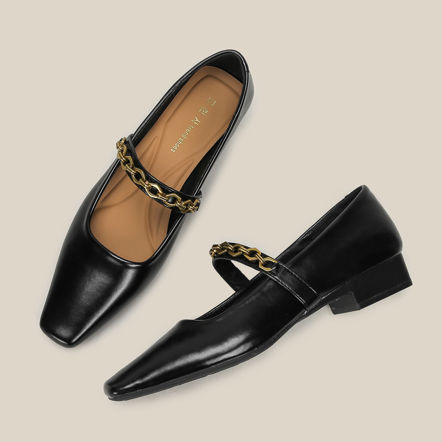 Damen Mary Jane Schuhe Mit Karreeform Aus Leder Und Flachsohle_voghion.com