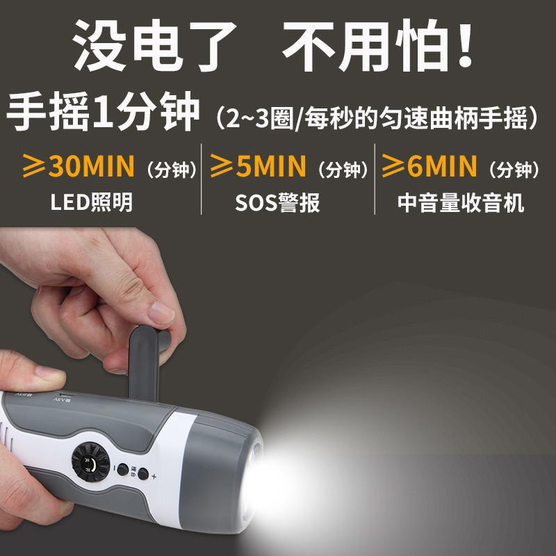 Linterna de generación de energía de mano transfronteriza con radio FM alarma de emergencia de Socorro en Casos de Desastre multifuncional equipo de iluminación al aire libre