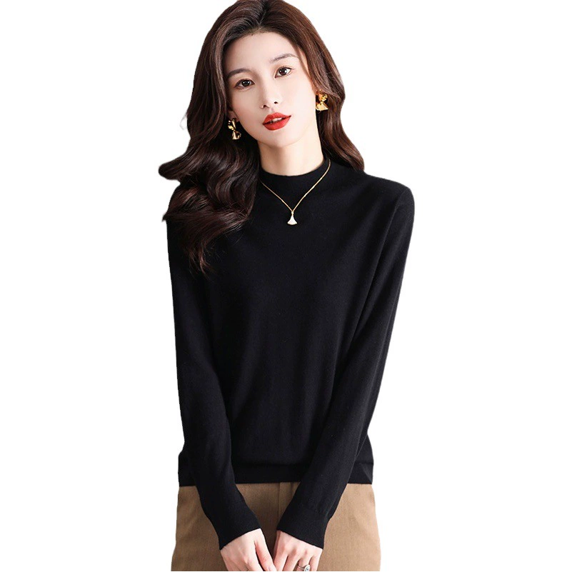 Шерстяной свитер Женский тонкий свитер из 100 шерсти с высоким воротом Женская Базовая рубашка Весна Осень Зима Внутренний вязаный Топ
