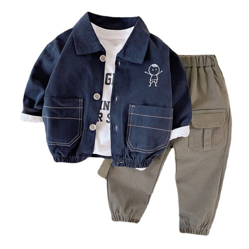 Children's clothing for small and medium-sized children's workwear three-piece set for boys aged 1-4 years old suit collar jacket jacket casual pants bottoming shirt suit