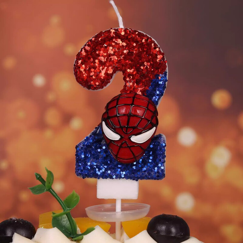 クールなスパイダーマンのテーマのグリッターデジタル誕生日キャンドル子供の最初の誕生日パーティーケーキデコレーション|undefined