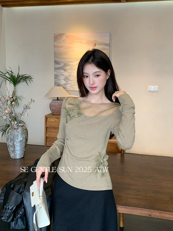 秀熙熙2025秋季新款白标显瘦长袖花朵针织衫上衣羊毛衣女89602|undefined