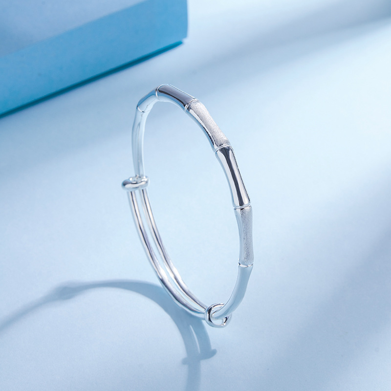 Bambú pulsera de plata esterlina mujer S999 plata pura 2024 nuevo estilo push-pull sólido pulsera de plata joven pulsera de moda
