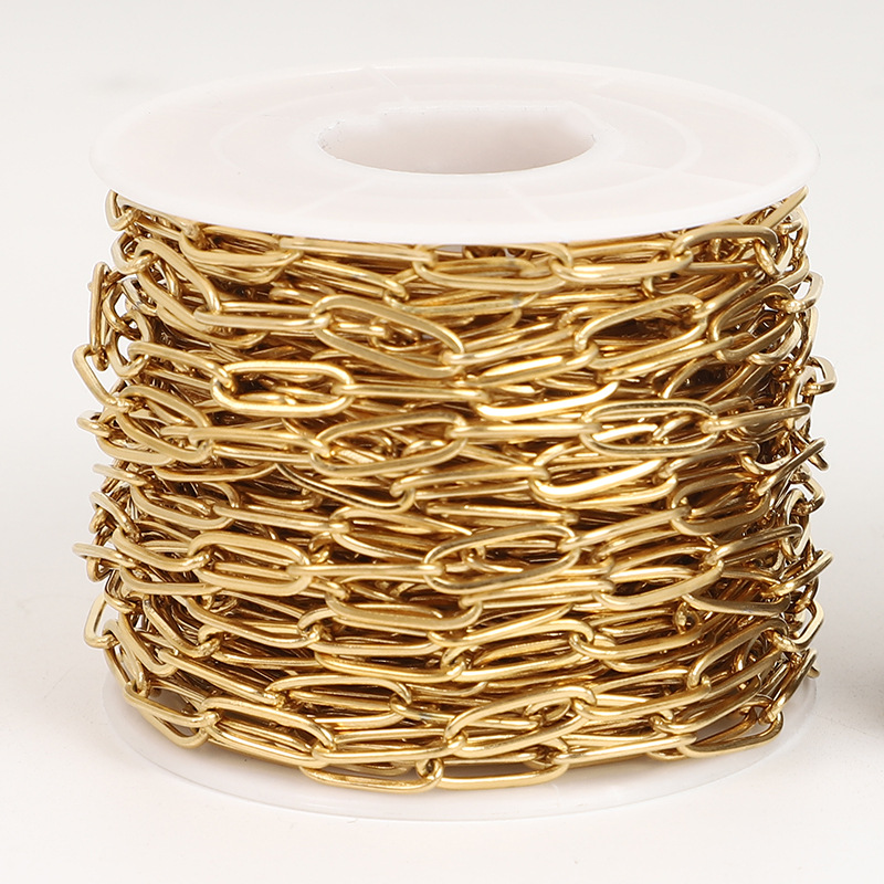 Vacío galvanoplastia 18K oro Acero inoxidable aplanamiento martillo largo Cruz soldadura boca Oval cadena multi-especificación DIY joyería cadena