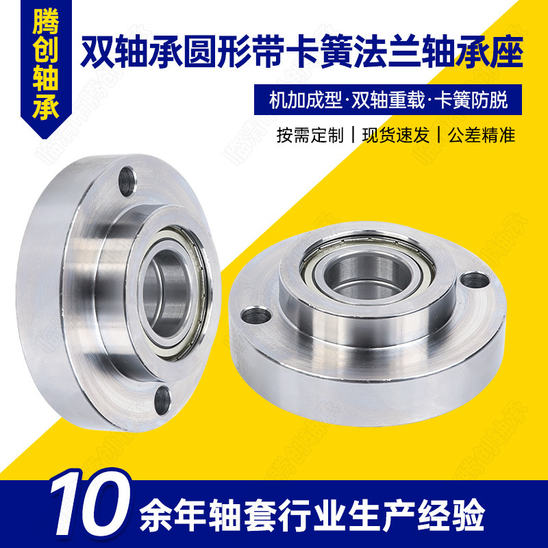 Double-Bearing Bearing Housing with Snap Ring, Retaining Ring, Snap Fastener, Circular Flange Mounting Base, Precision Transmission Components