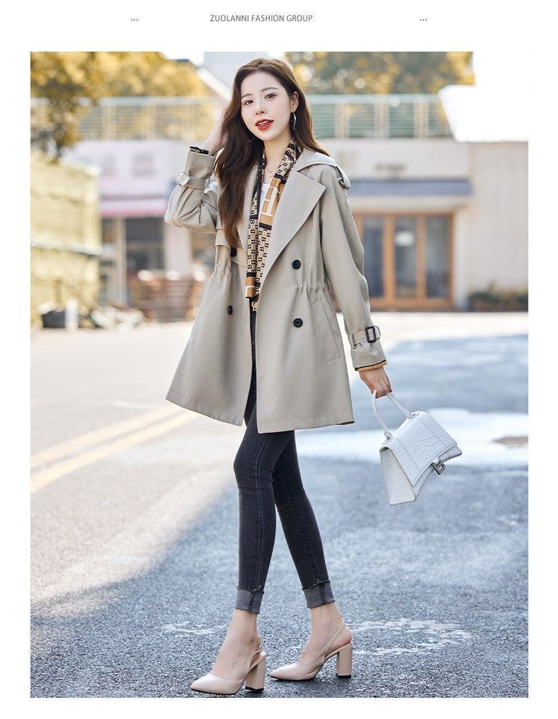Damen Trenchcoat Mittellang Britischer Stil Schlankmachend Leicht_voghion.com