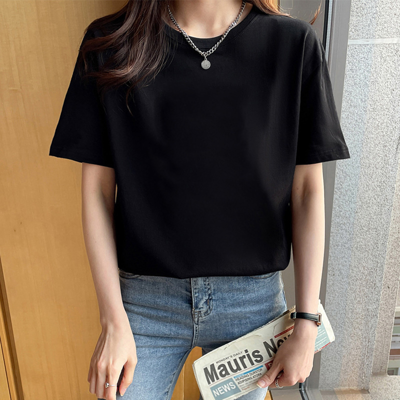 ゆるい純綿半袖tシャツ女性の夏服の新商品の中に上着の肩のデザイン感があります。|undefined